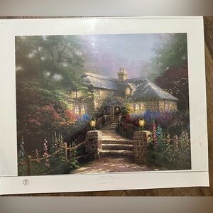 Thomas Kinkade "Hollyhock House"Charming Cottage Art Print 416/965